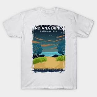 Indiana Dunes National Park at Night Vintage Mininimal Travel Poster T-Shirt